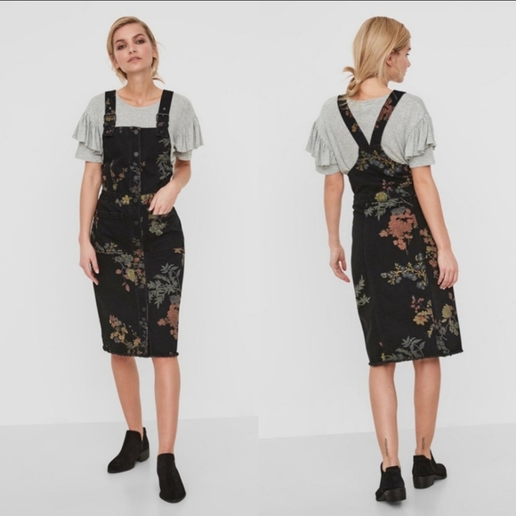 Noisy may Dresses & Skirts - NOISY MAY JENNY FLOWER DUNGARRE DEMIN JUMPER DRESS